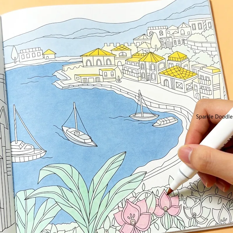 A High-definition Line Draft Coloring Book, European Landscape Pattern Graffiti Book, Stress Relief Hand Drawn Drawing Book