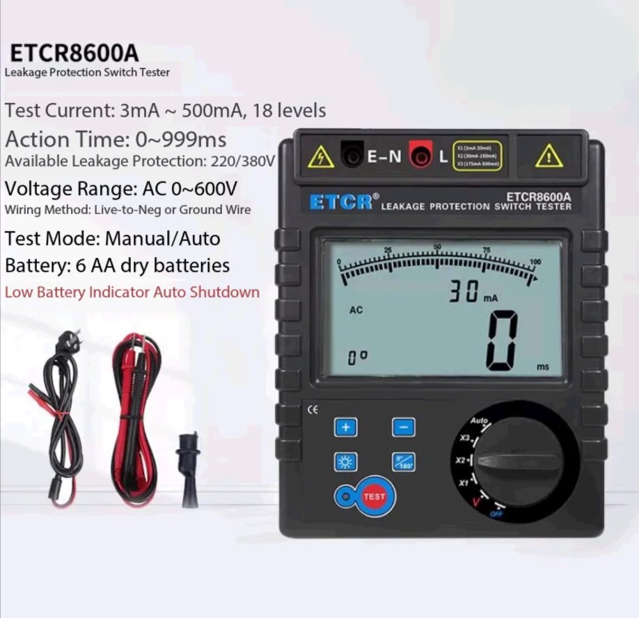 Leakage protector tester ETCR8600B/8620 jump action time current leakage switch