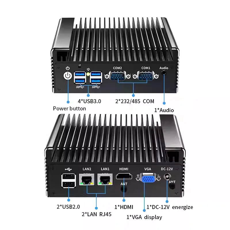 Barebone Fanless Mini PC Dual LAN Intel I7 4500U I5 8250U I3 7100U 6xUSB 2xCOM HDMI+VGA Industrial Firewall Computer Home Server