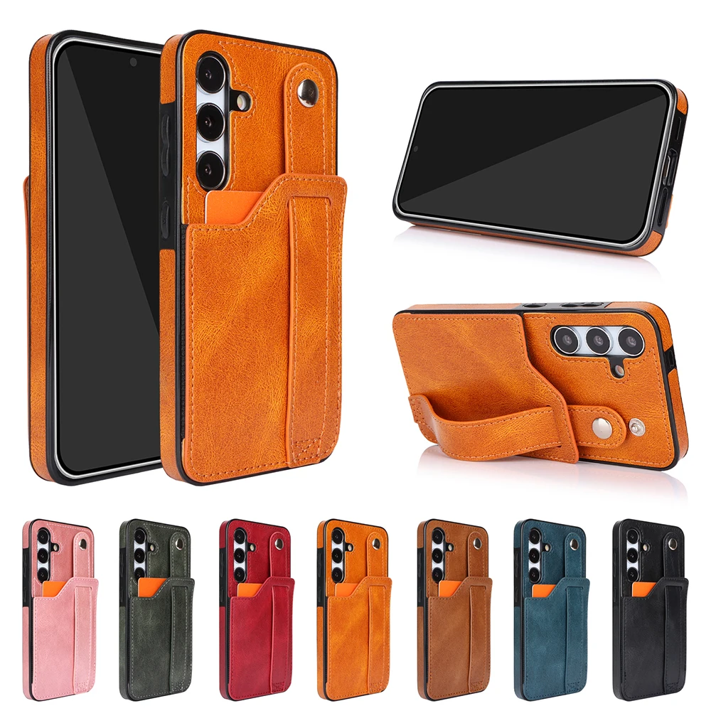 Business Wrist Strap RFID Cards Holder Leather Phone Case for Samsung Galaxy S26 S25 S23 Plus S22 S24 UltraS21 FE S20 Back Cover