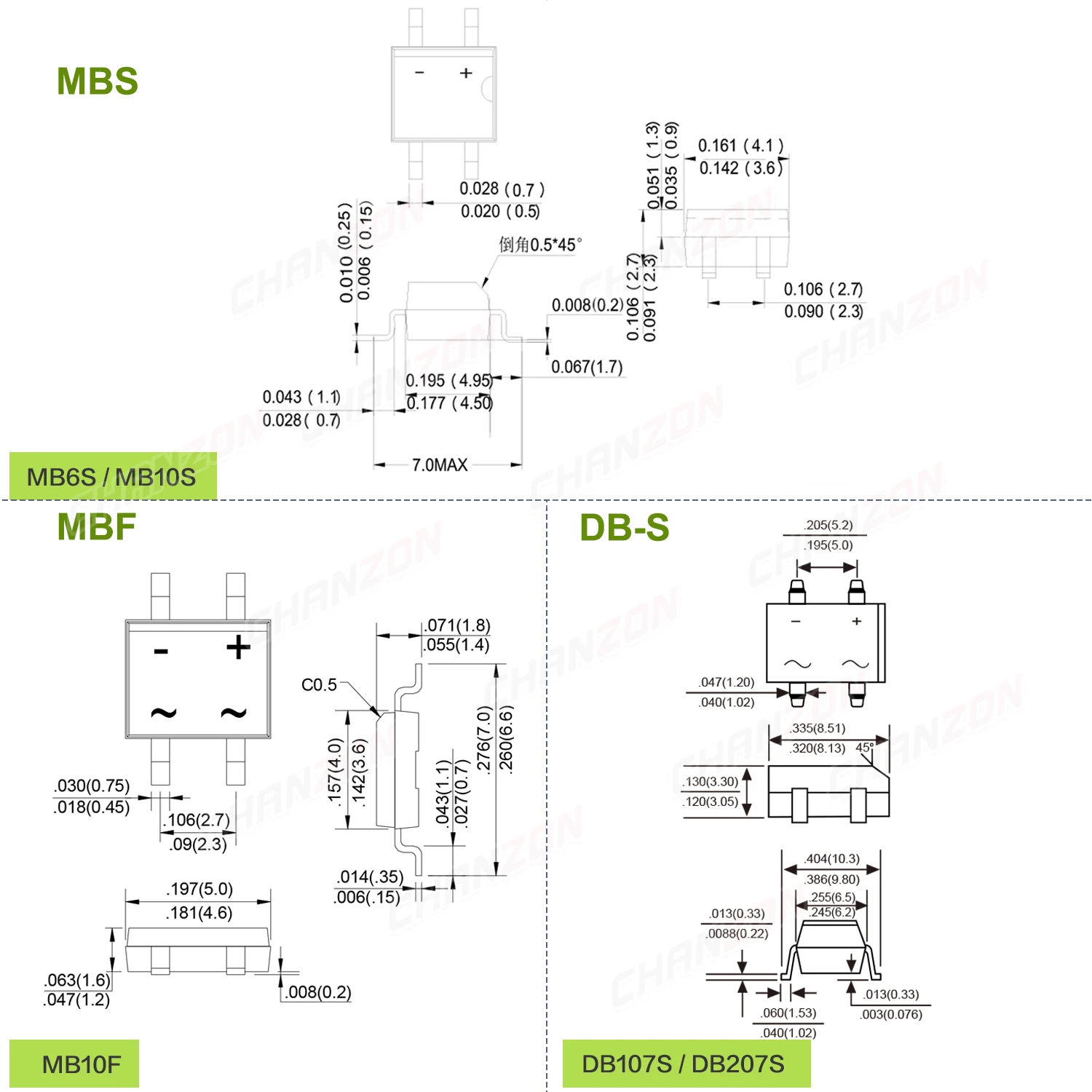 MB6S MB10S MB10F DB107S DB207S SMD Diode Bridge Rectifier MBS MBF 0.5A 1A 2A 600V 1000V MB 6S 10S Single Phase Silicon Diodes