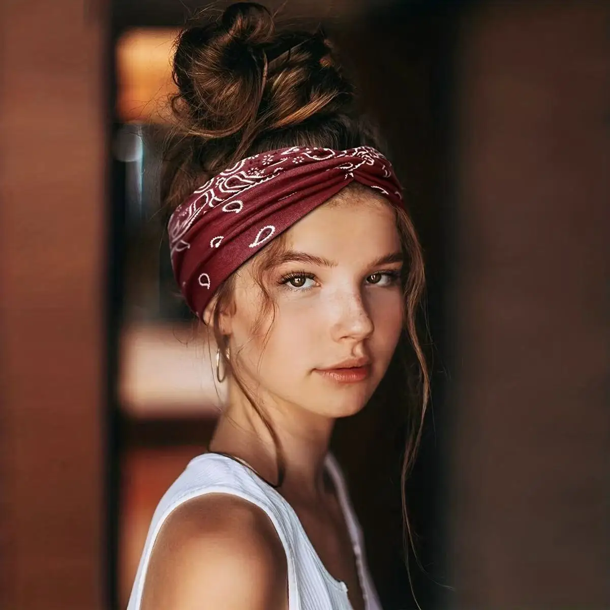 Breites Stirnband mit Bohemian-Mode-Druck – wasserabsorbierende Kreuzgurte für Yoga, Laufen und Alltagsgebrauch, Bandanas, Haar-Accessoires – Detail 5