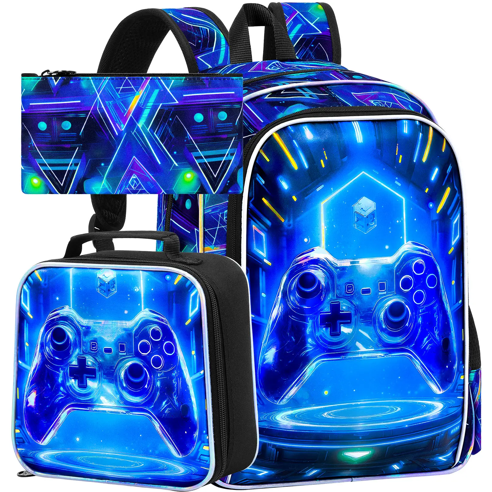 

3Pcs Kids Backpack for Boys, 16" Game Console Bookbag with Lunch Box, School Backpacks Set for Elementary