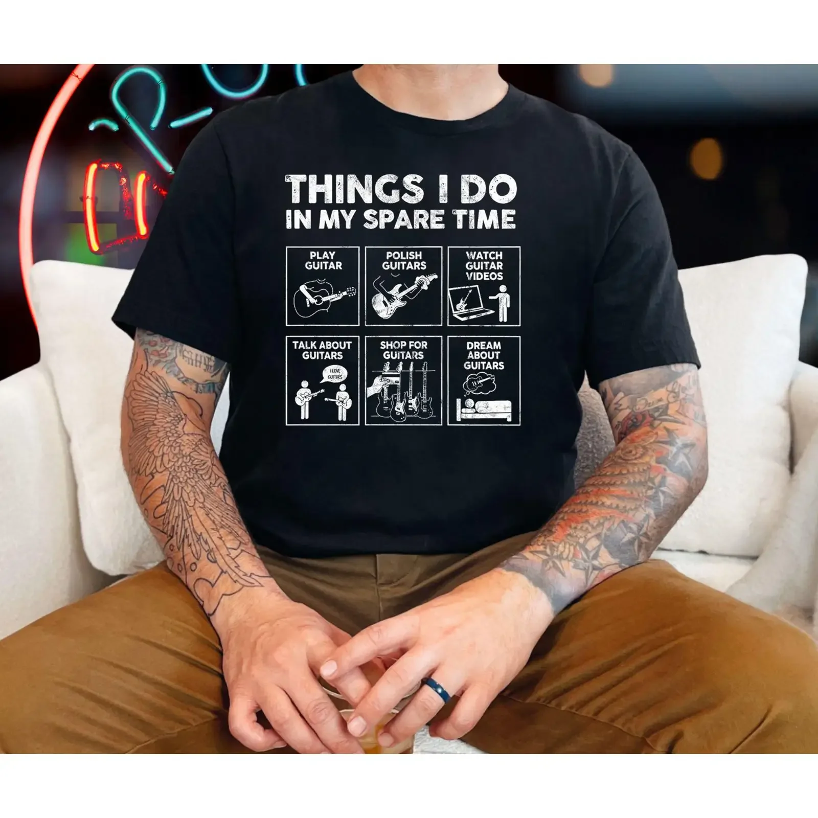 Funny Guitar Dad T Shirt Things I Do in My Spare Time for Players and Musicians Music Lover Men vintage Washed Stylish