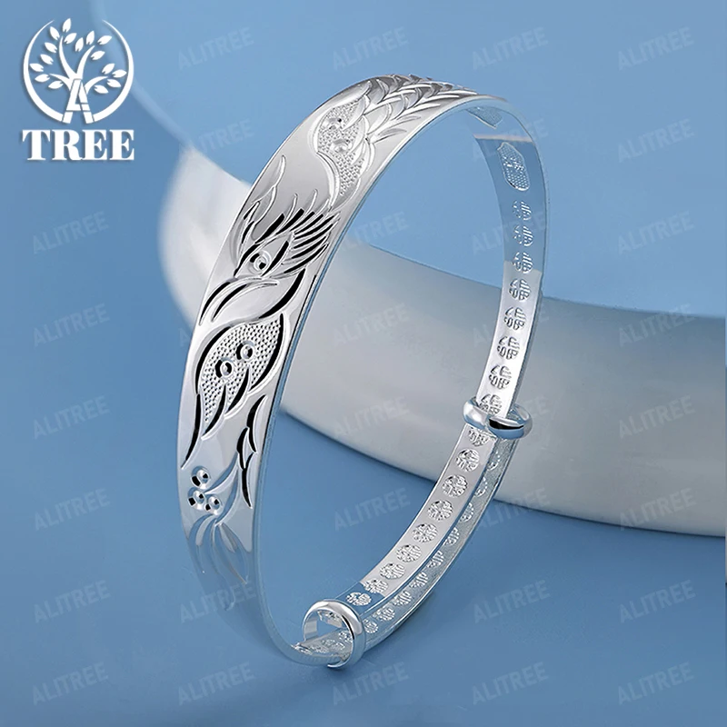 

Trendy 925 Sterling Silver Adjustable Opening Bangle Engraved Pattern Fashion Party Birthday Gift Beautiful Jewelry Accessories