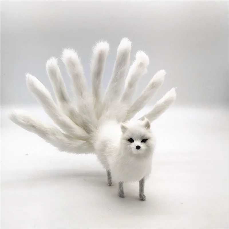 creative white plastic&furs real life nine-tails fox model handicraft home decoration gift about 30x12.5cm a2928