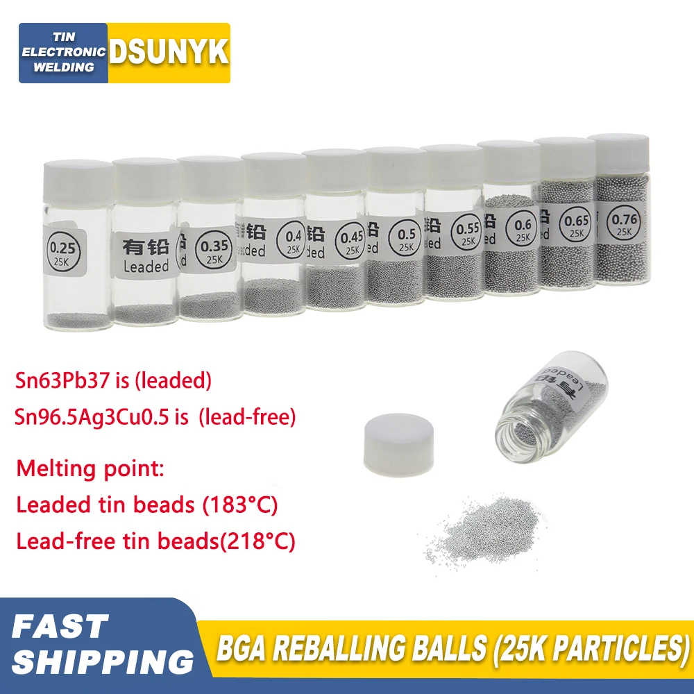 25K/Bottle Reballing Balls 0.25 0.3 0.35 0.4 0.45 0.5 0.55 0.6 0.76mm BGA Rework Repair Tool Reballing Reapir BGA Solder Ball