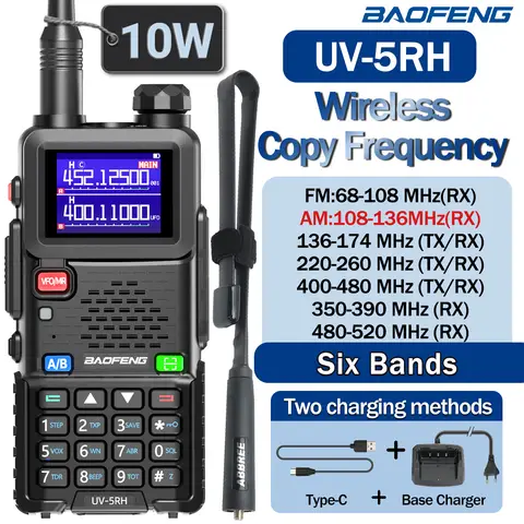 Baofeng UV-5RH Air Band Walkie Talkie Wirless Copy Frequency Type-C NOAA Long Range 999CH Upgraded UV-5R 5RM Ham Two Way Radio