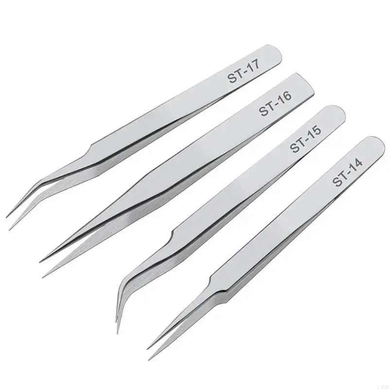 L4MB 1 세트 스테인리스 스틸 롱 포셉 직선 머리 팔꿈치 핀셋 ST-10, ST11, ST-12, ST-14, ST-15, ST-16, ST17