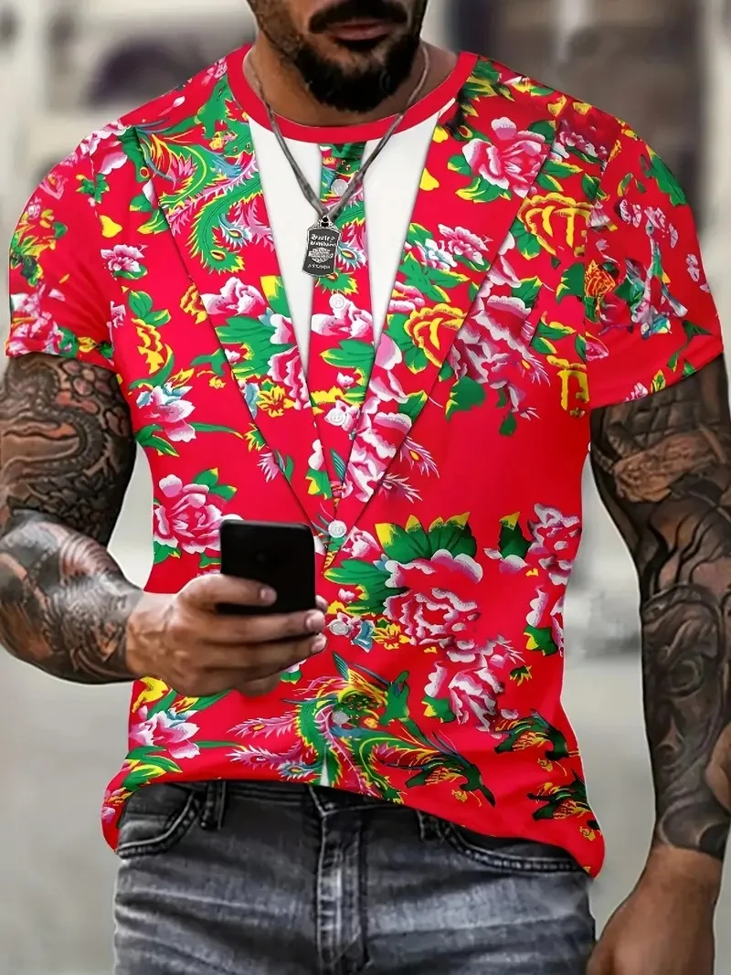

Large Flower 3D Print T Shirt for Men Hip Hop Trend Harajuku Streetwear Summer Outdoor Sports Short Sleeve Tops Loose O-neck Tee