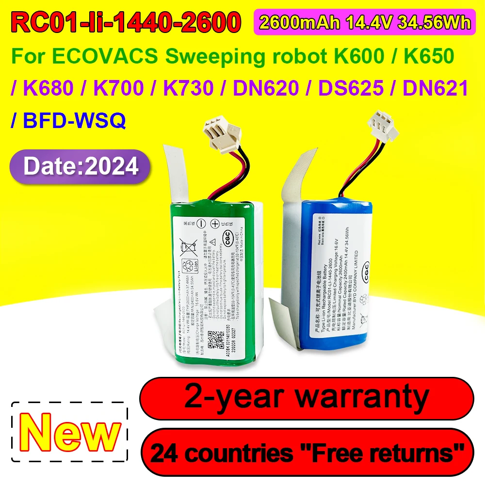 

New For ECOVACS Sweeping Robot K600,K650,K680,K700,K730,DN620,DS625,DH621,BFD-WSQ RC01-li-1440-2600 Internal Battery 34.56Wh