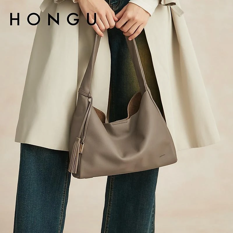 

HONGU женские однотонные сумки на плечо, подарок для лучшего друга, мягкая кожаная сумка на день рождения, большая вместительная сумка H5156696
