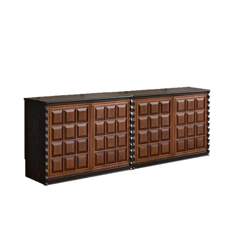 solid wood floor-to-ceiling TV cabinet, four-leaf clover module combination cabinet, living room storage display cabinet