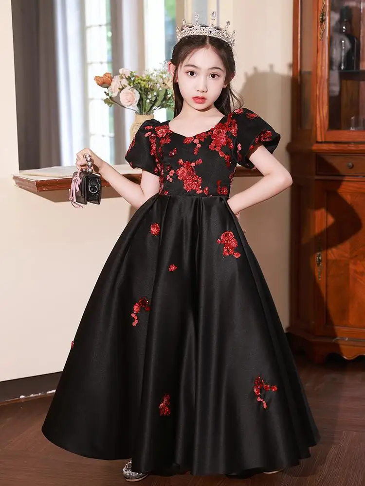 2024 Luxurious Quinceanera Dress for Girls Children Piano Performance Costume for Girl Kids Floral Dresses for Christmas Party