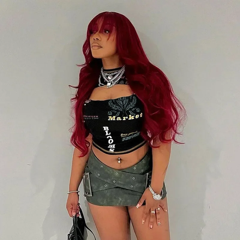 Aushöhlen Crop Top Frauen Sommer Ästhetische Kleidung Druck Y2k Zubehör Oansatz Ropa De Mujer Sexy Roupas Femininas Estilosas – Detail 9