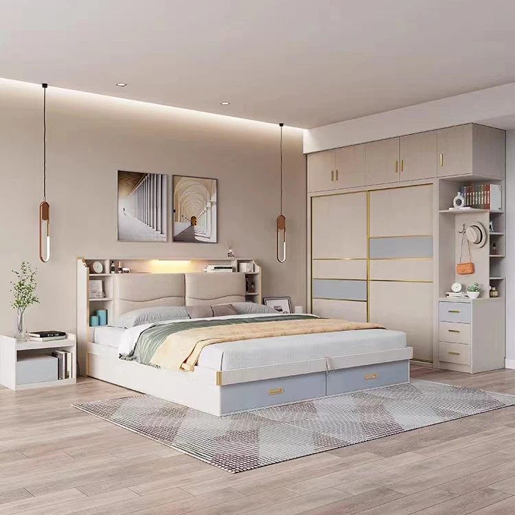 

Modern Home Furniture Bedroom Set Storage Queen Bed Frame Multifunctional Tatami King Size Wooden Beds