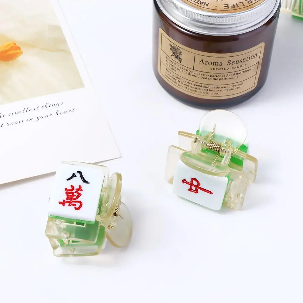Retro Hair Accessories Cartoon Pattern Mini Small Clip Resin Chinese Style Barrette Women Hairpin Shark Clip Mahjong Hair Claw