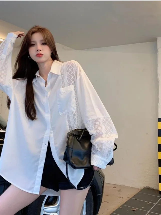 

Sun Protection Lace Design Long Sve Loose irt Hollow out Commute Sle Women's Faion Outerwear Casual Collar