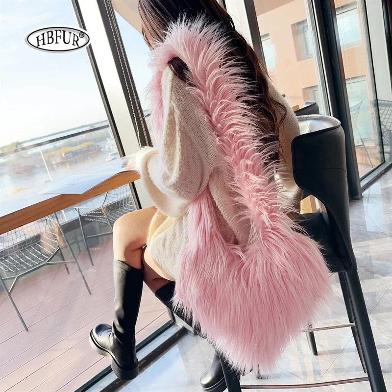 Faux Fur Furry Heat Shoulder Bag Women\'s Designer Sweetheart Crossbody Bags Sweet Pink Fake Fur Bag Purses Handbag for Women