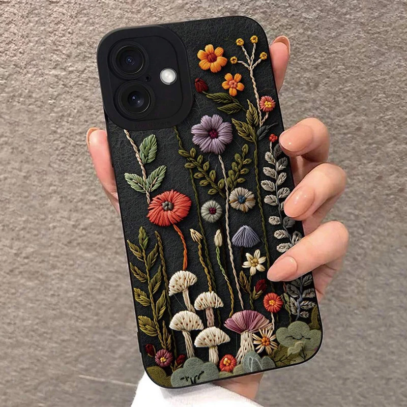 

For iPhone XS X XR 7 8 Plus 16E Case Embossed Floral Pattern Painted Phone Cover For iPhone 11 12 13 14 15 16 Pro Max SE2 Fundas