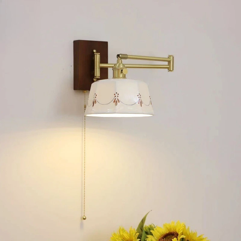 

Japanese retro brass glazed ceramic rocker arm wall lamp bedroom bedside stairs corner mural background wall lamp