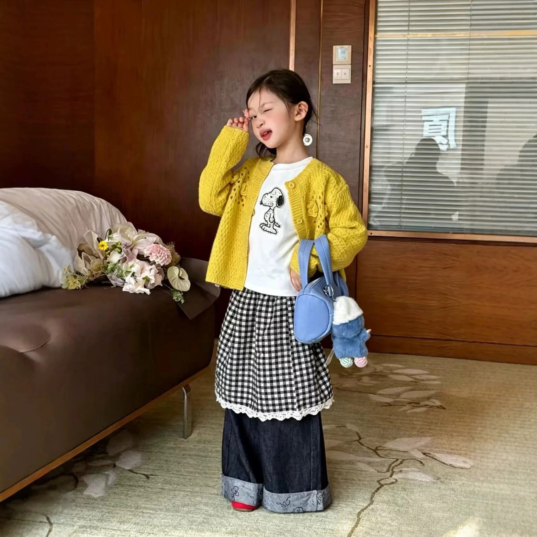 2026 Autumn New 3D Handmade Hook Flower Sweater Cardigan Heavy Duty Curled Edge Cowboy Wide Leg Pants