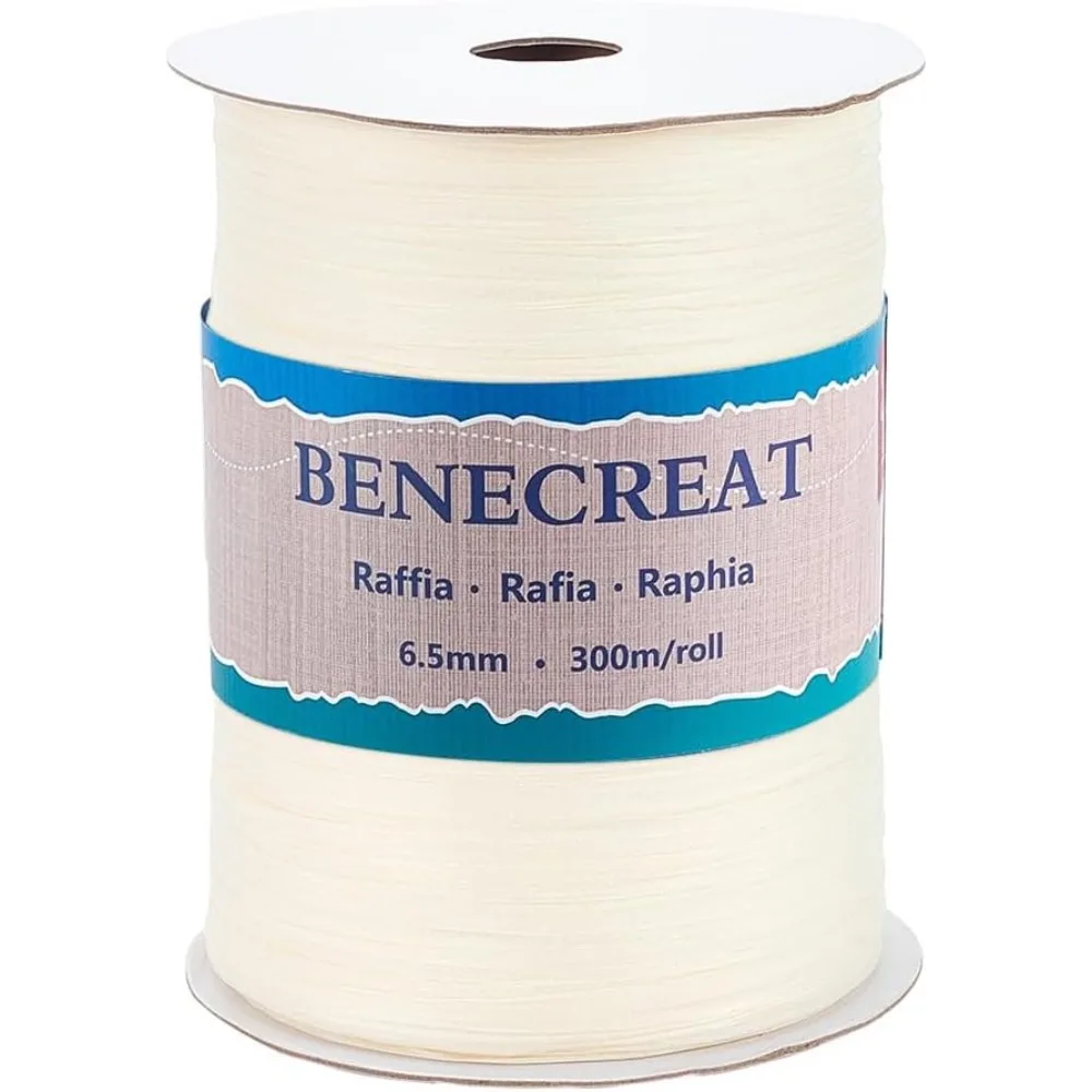 328 Yards Bast Papier Bastel band, 6 ~ 6,5mm alte Spitze flach breit Bast Garn Band Packgarn für Festival Geschenk verpackung