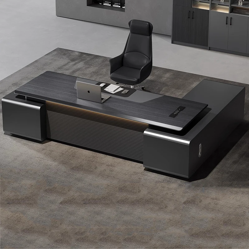 Scrivania direzionale di design estetico Scrivanie da ufficio di lusso moderne e resistenti nere Cassetti in legno Mobili per ufficio grandi Mesa De Escritorio