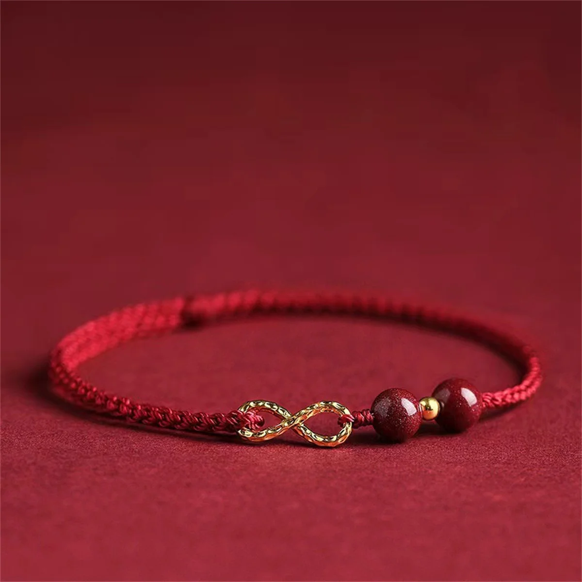 Pulseras trenzadas hechas a mano con símbolo del infinito de cinabrio de imitación para mujeres y hombres, pulsera de cuerda roja y negra de la suerte, joyería de fiesta