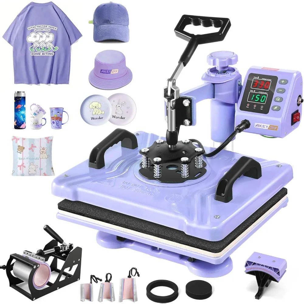 Máquina de prensa térmica 8 em 1 atualizada para camisetas 12X15 polegadas, 360 °   Máquina de prensa de camisas Swing Away para sublimação, multifuncional