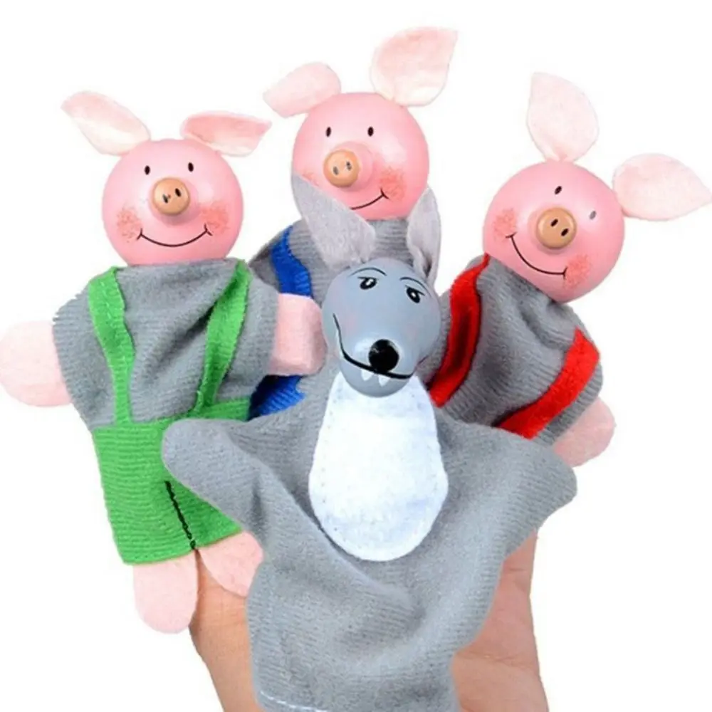 Mini fantoches de dedo de mão dos desenhos animados animais contos de fadas bonecas de pelúcia conjunto pano material fantoches animais para 3 pces/4 pces/6 pces