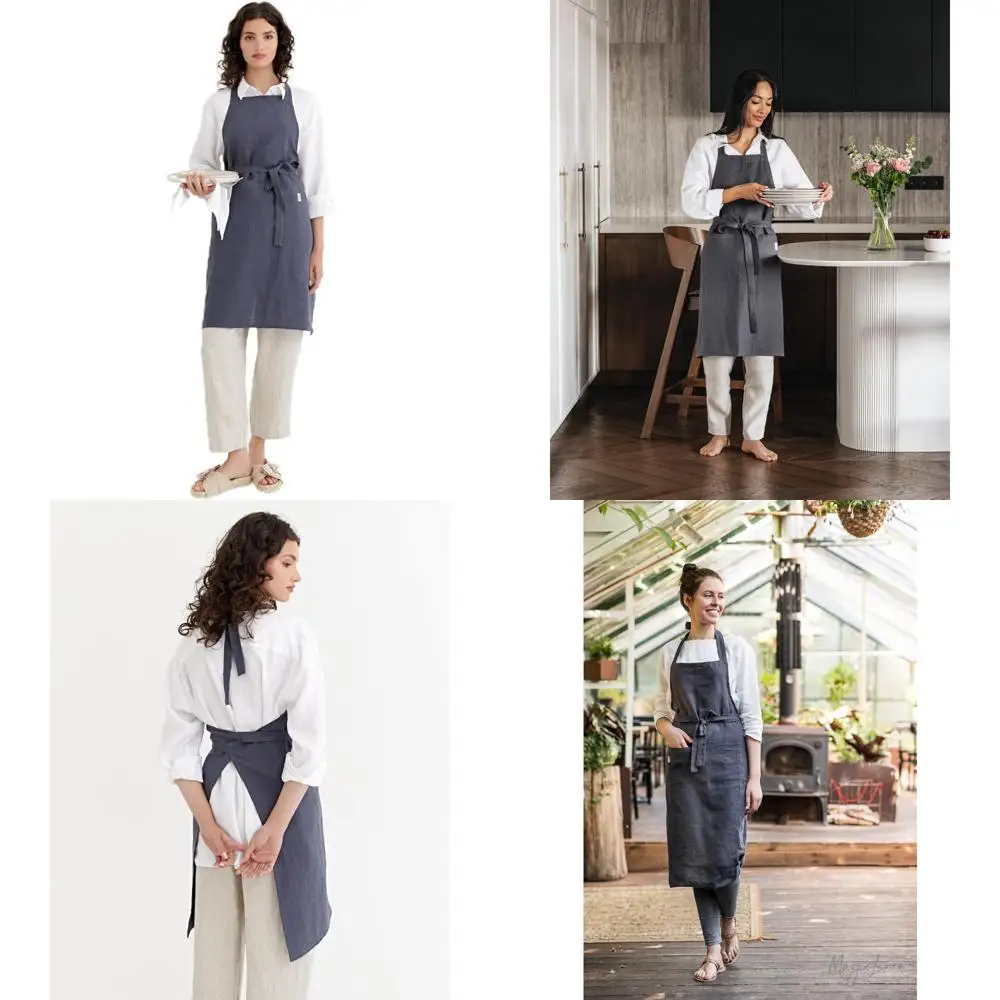 

Linen Apron 100% Pure Linen - Ideal for Cooking, Gardening, Grilling, and Painting with Pockets - Unisex Design Suitable for Men