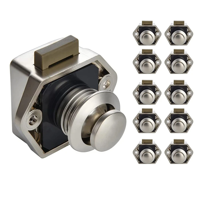

AT19-10Pcs Camper Car Push Lock RV Caravan Boat Motor Home Cabinet Drawer Latch Button Locks Furniture Door Lock Hardware