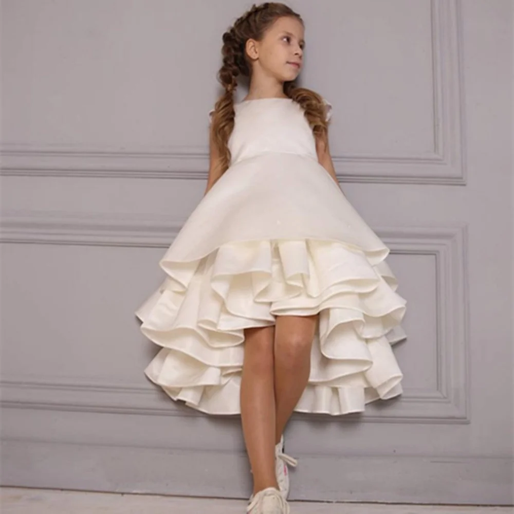 First Communion Dresses Simple Layered Ruffles Little Princess Flower Girl Dress Wedding Party Ball Prom Beauty Pageant Wear