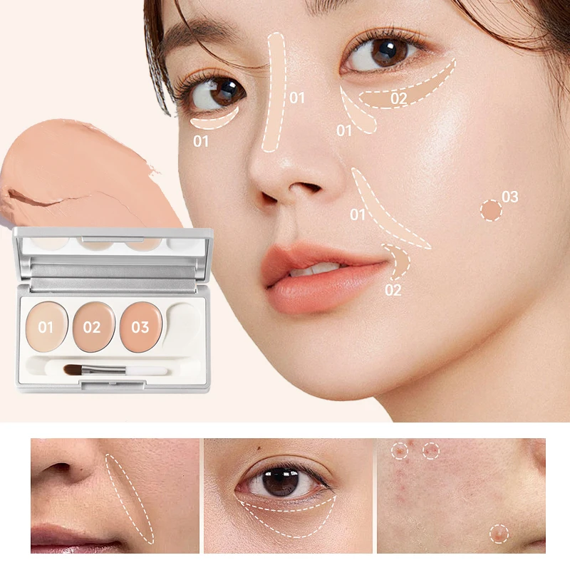 Tavolozza correttore 3 in 1, lunga durata, impermeabile, copertura per occhiaie, marchi,meno tonalità della pelle, vitamina E, per tutti i toni della pelle