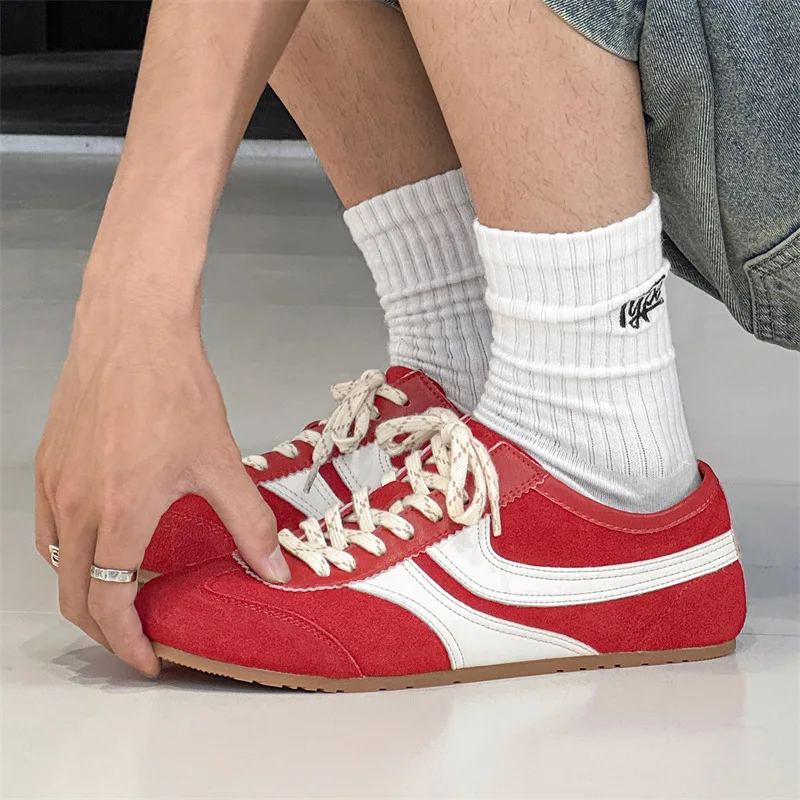 Unisex Thick Flat Sneakers Spring Autumn Sports Patchwork Mixed Color Flat Shoes Men Comfort Casual Shoes Versatile Tennis Shoes
