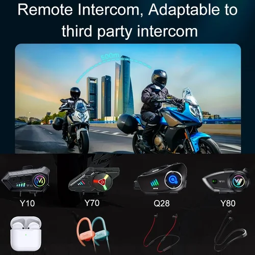 Imagen 2 del producto Intercomunicador para casco de motocicleta 1/2x Y12 Pro V5.4, Kit de llamadas manos libres de 500M para Intercomunicador de 2 conductores, Interfono para Moto, compartir música