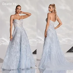 Vestido de fiesta personalizado de Arabia Saudita, vestido de noche Dearin sin tirantes, corte en A, faldas hasta el suelo, vestidos de ocasión a medida de tul, vestidos formales