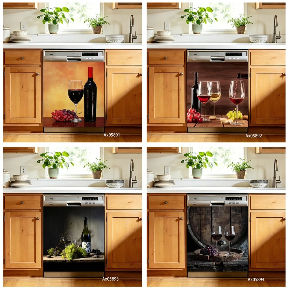 Elegant Vintage Wine Grape Barrel Dishwasher Sticker Self Adhesive Kitchen Wine Bar Bistro Cabinet Washer Decor Wallpaper