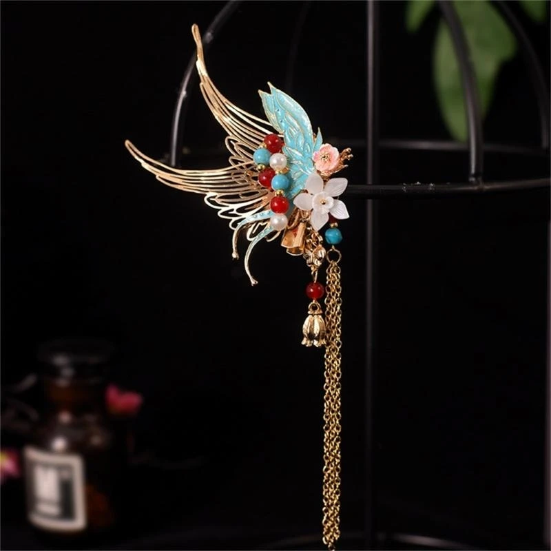 F92D Filigree Hair Clip Buyao for Girls Ancient Chinese Flower Hairpin Traditional Hanbiuk Decorative Cosplay