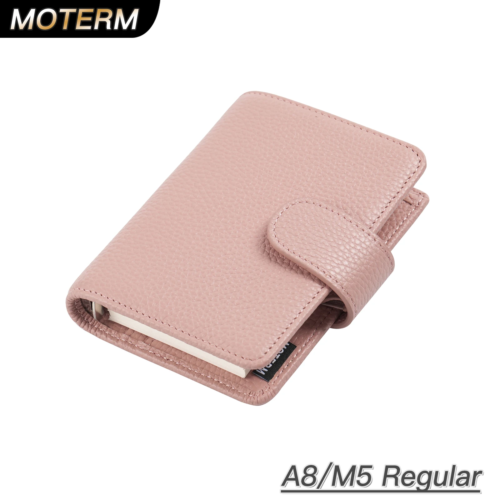 Moterm Regular A8 / M5 Notes z 5 otworami, okładzina ze skóry bydlęcej o fakturze ziarnistej, mini notes z 15 mm kółkami, organizer, pamiętnik podróżny.