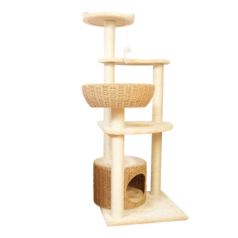 

The latest design of wooden cat tree tower house natural solid wood cat climbing tree