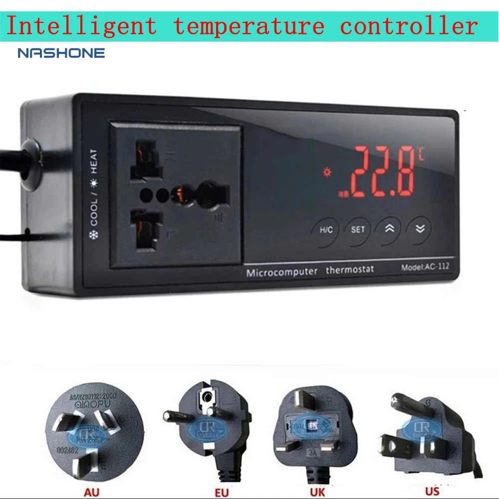 Nashone Aquarium Heater AC-112 Outlet Thermostat 220V Digital Temperature Controller Aquarium Thermostat with Waterproof Sensor