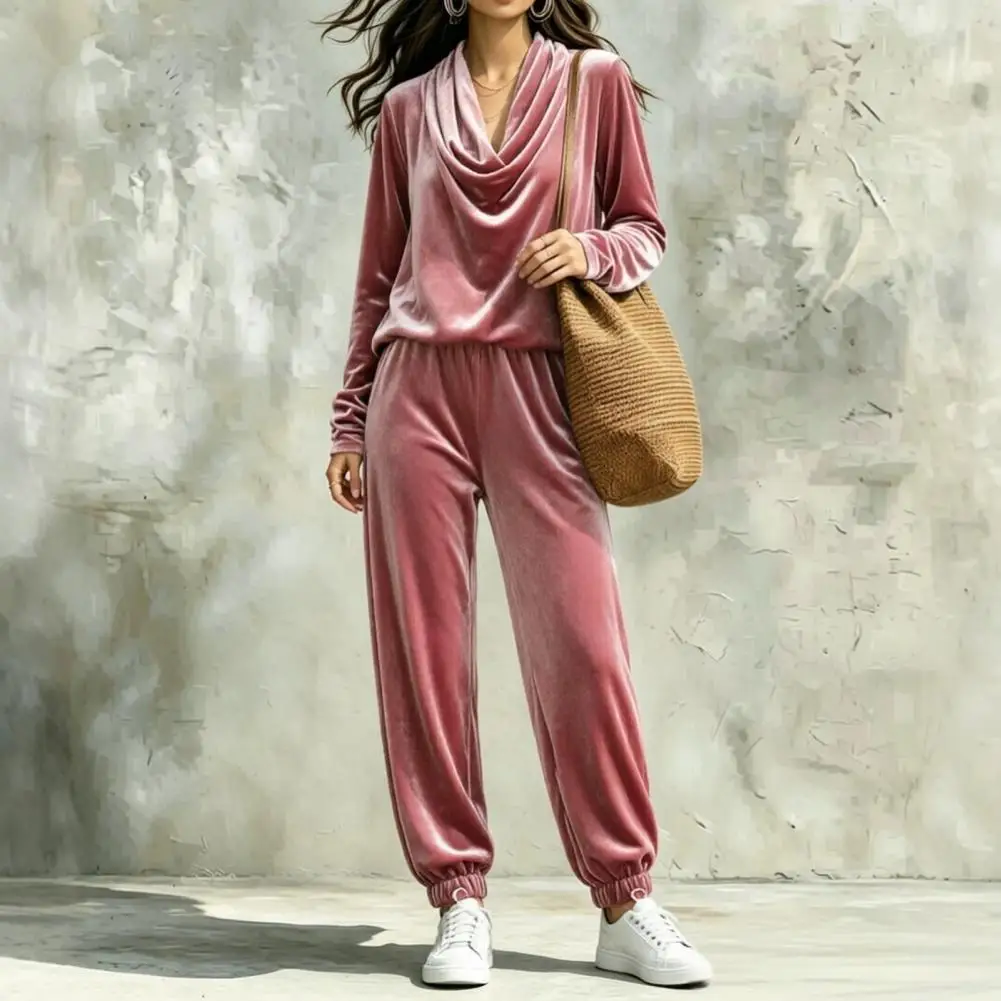 2026 Women's Velvet Sweatshirt Pants Set 2 Piece Lounge Set Velvet Tracksuit V Neck Tops And Velour Sweatpants Jogging Suit