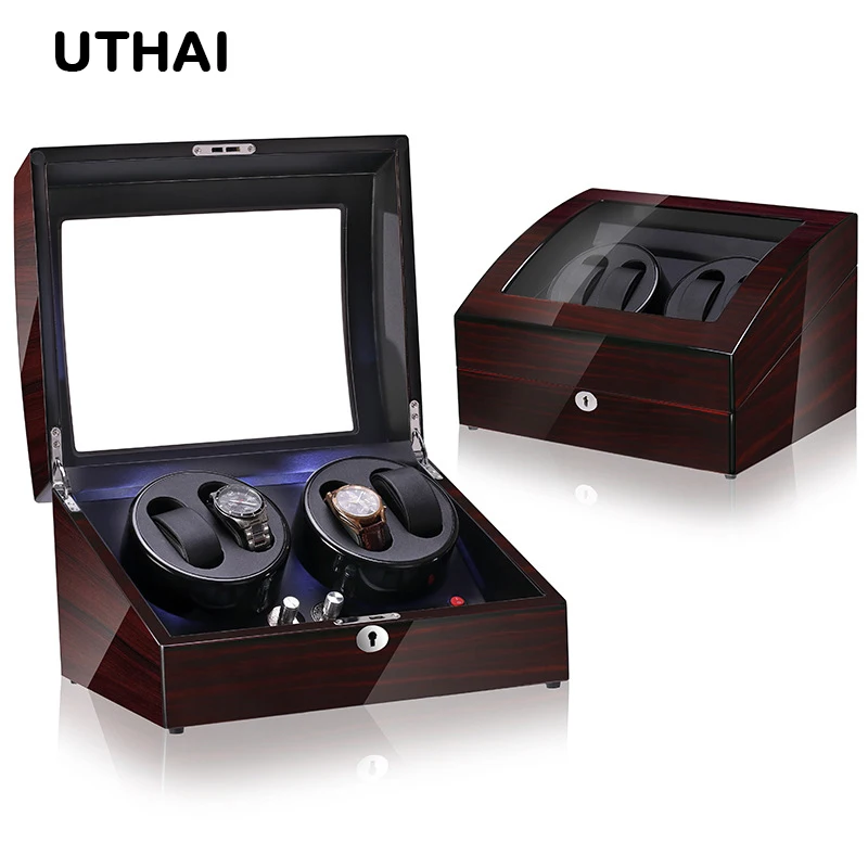 UTHAI High Quality Watch Shaker Mechanical Watch Rotator Ebony Watch Display Box 4+6 Position Automatic Chording