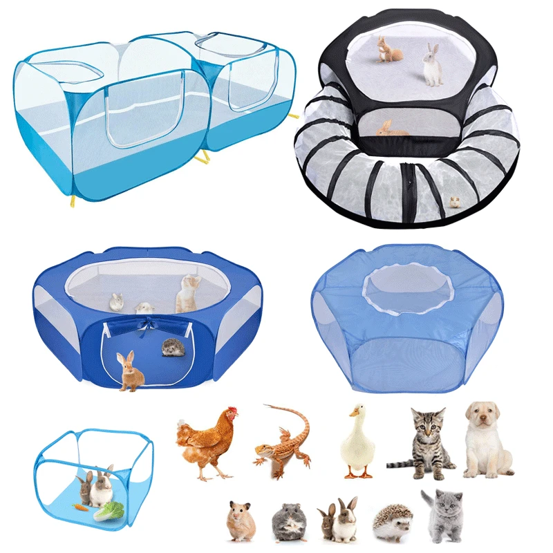 Portable Small Animals Playpen Pet Cage Cat Tent Large Chicken Run Coop Breathable Transparent Mesh Walls Foldable Pet Enclosure