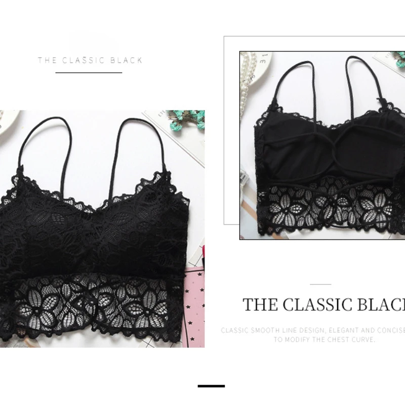 Full Lace Beauty Back Cross Slim with Chest Pad Gathered Hollow Tube Top Underwear Women Bra Wire Free Bra Bralette Bralette