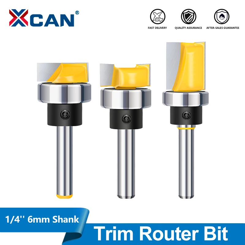 XCAN 1pc Flush Trim Router Bit 6mm/6,35mm Schaft Mit Lager Boden Reinigung Gerade Ende mühle Holzbearbeitung Hartmetall Fräser