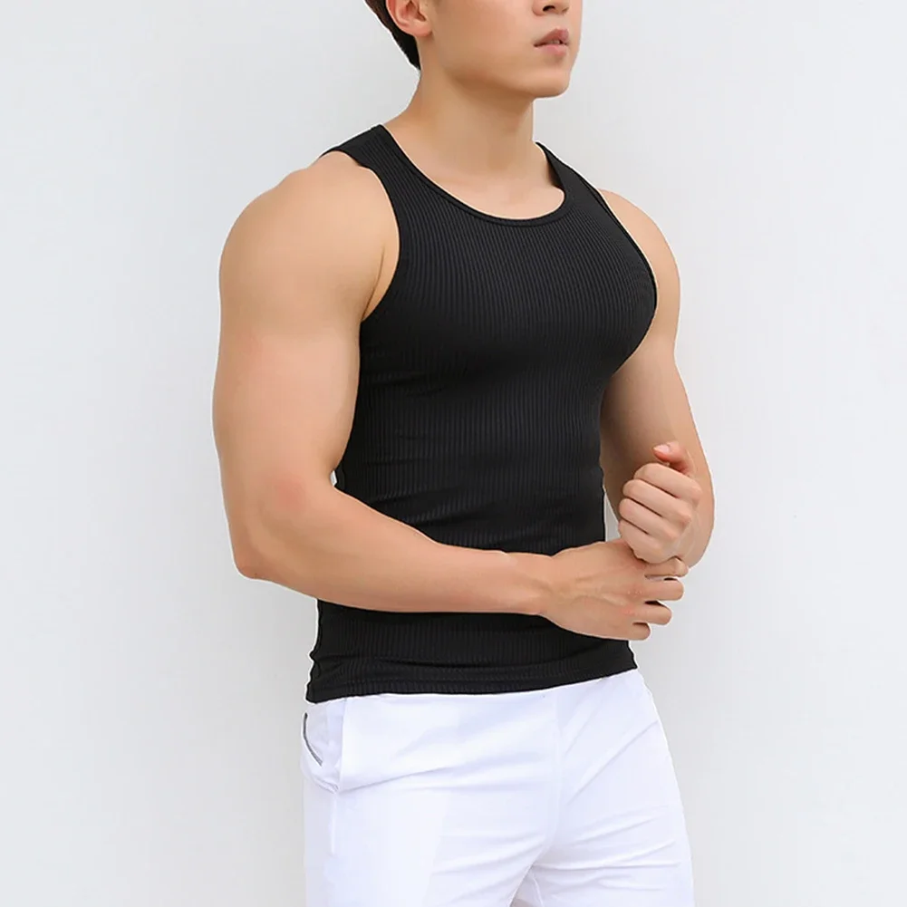 

Men Sleeveless Quick Drying Camisole Tank Tops Solid Casual Stretch Tight Sports Vest Fitness Training Simple Men's Vest T-shirt