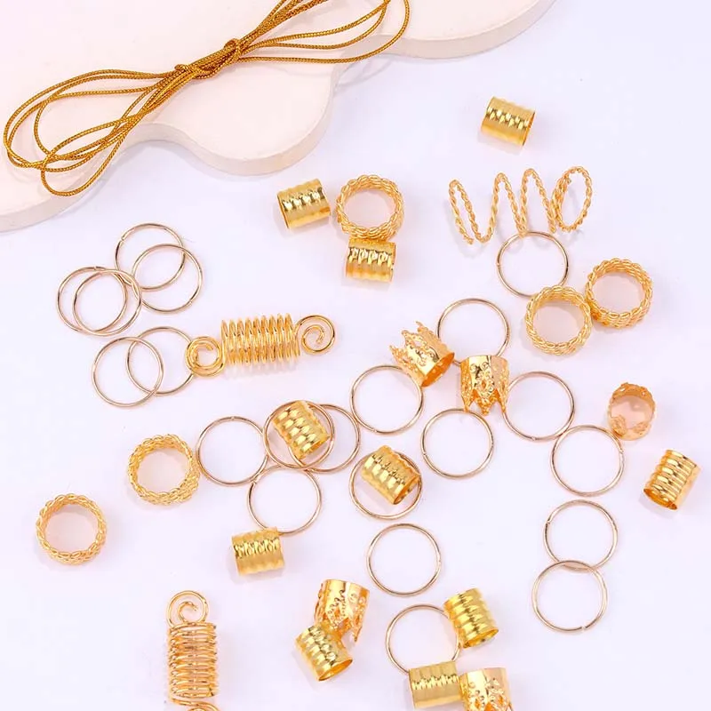 45Pcs/set Hollow Out Hair Ring Dreadlocks Beads Hair Braid Rings Clips Dread Locks Hair Braiding Metal Cuffs Decor Accessories